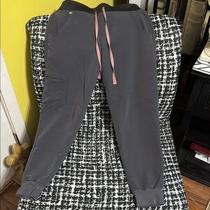 Figs Women's Gray Jogger Pants with Pink Drawstring